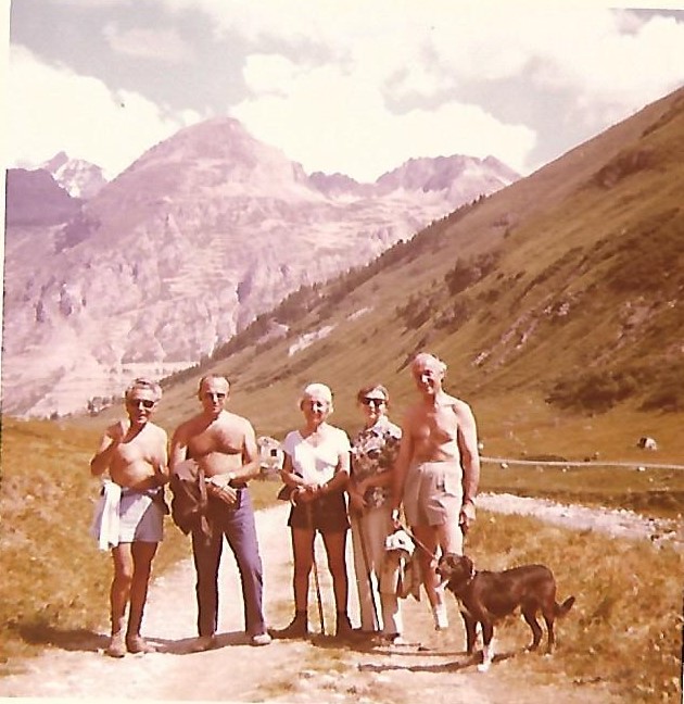 Uncle Dudu Aunt Moni with friends and Dog Johnny Val D'Isere France 1973